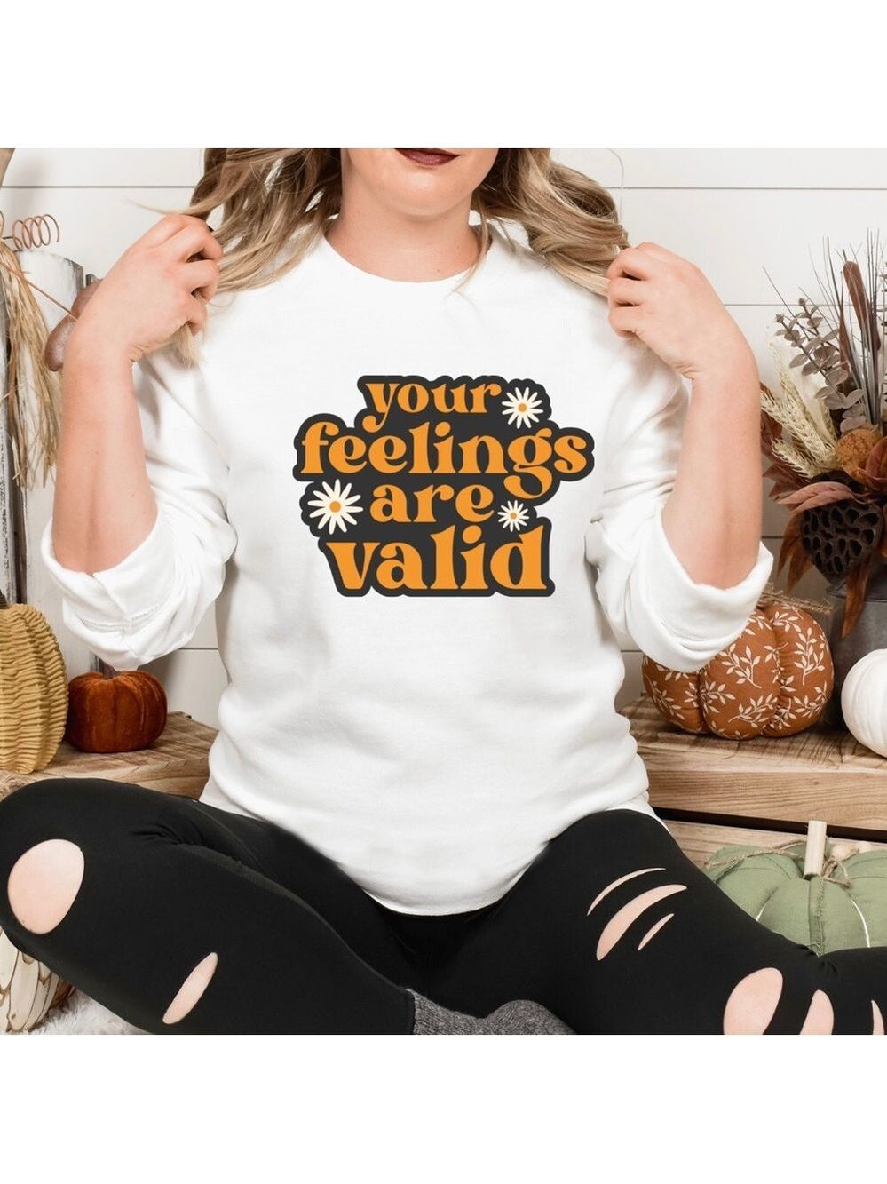 Valid feelings mental health graphic crewneck sweatshirt oversized extra large - Picture 3 of 10